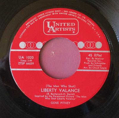 7-Zoll-Schallplatte GENE PITNEY - (Der Mann, der schoss) Liberty Valance UA1020 UNITED ARTISTS 1962 Kanada Pop Gebraucht