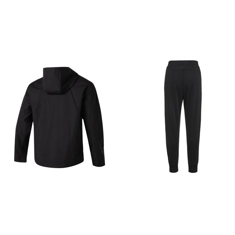 Under Armour Minimalist Brand Logo Fashion Hooded Woven Jacket Knit Long Pants Casual Sports Suit Unisex Suit Black 23600704-001+23600401-001