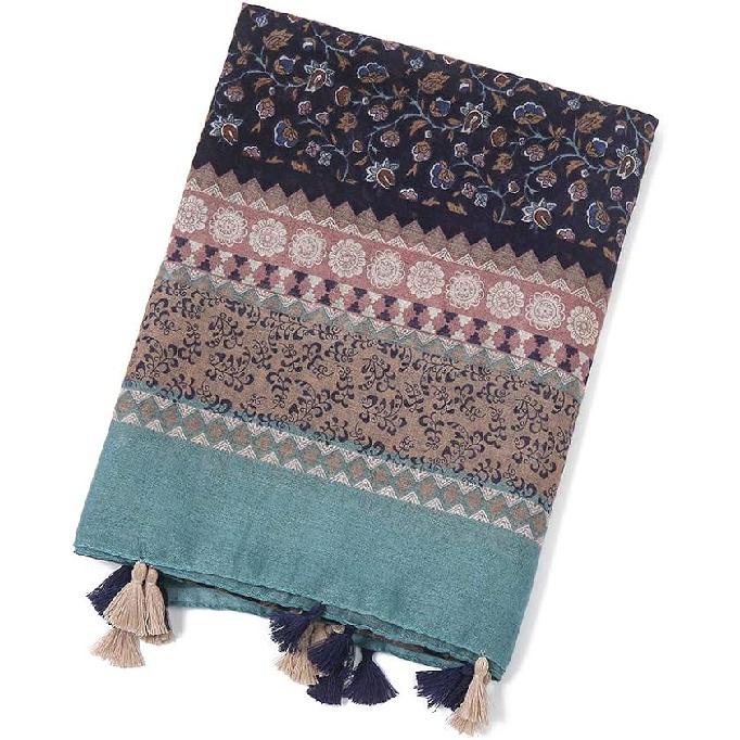 Sciarpa Boho da donna, leggera, con stampa floreale, scialle con frange, moda autunno inverno