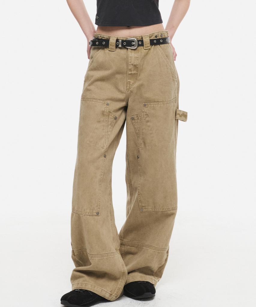 DNSR (W) Double Knee Carpenter Work Pants Beige