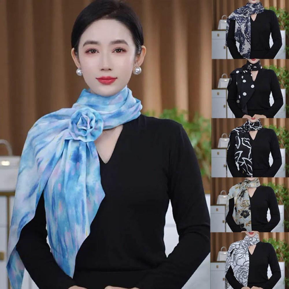 

Elegant Floral Scarf Shawl Flower Rose Decor Neck Scarf Sweet Neckerchief Women H