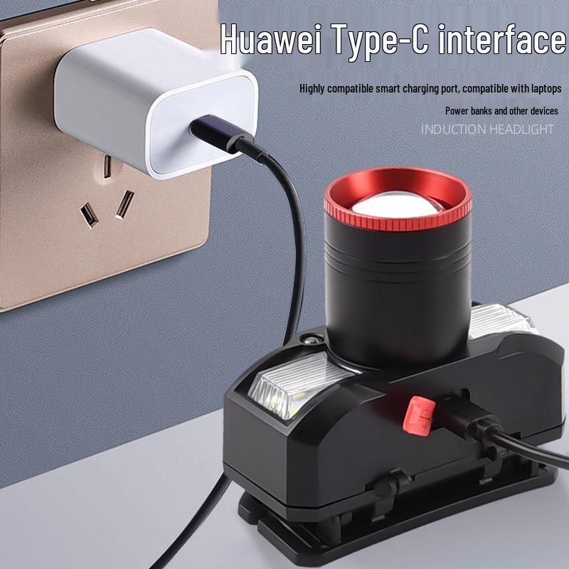 White Laser Induction Night Fishing Headlamp with TYPE-C Charging and Telescopic Zoom