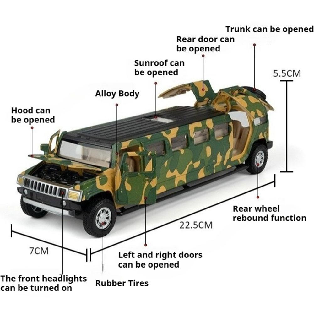 1:32 Extended Alloy Police Car Model Toy Doors Opened Sound Light Off-road Vehicles Metal Body Models for Children's Puzzle Toys