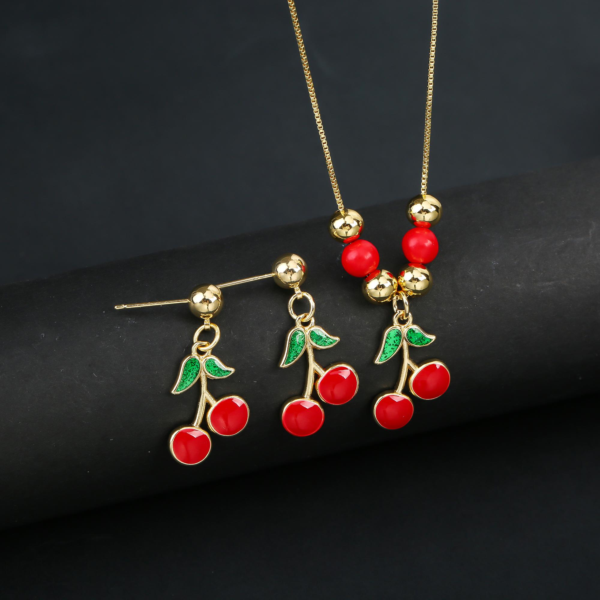 

2pcs 22 Style Fashion Fruit Cherry Zircon Crystal Zircon Set Earrings Necklace For Women Female New Trend Party Zircon Gift