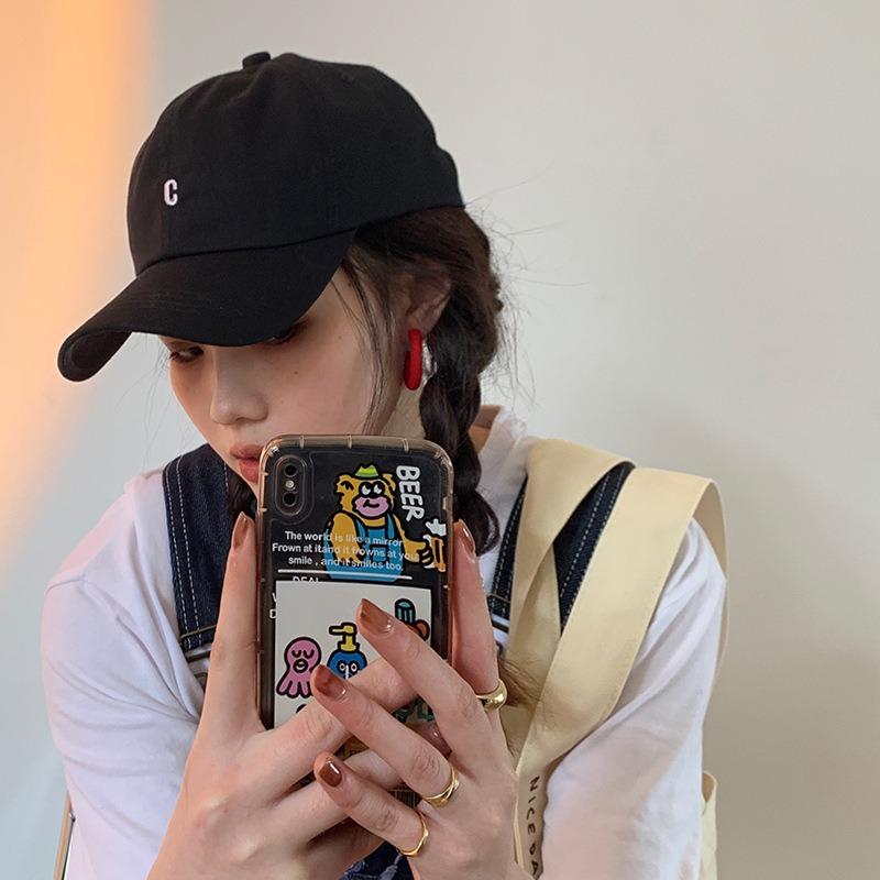 Burgundy Hat Female Spring Summer Versatile Cap Hip-Hop Baseball Hat Male Hip Hop Sunscreen Black