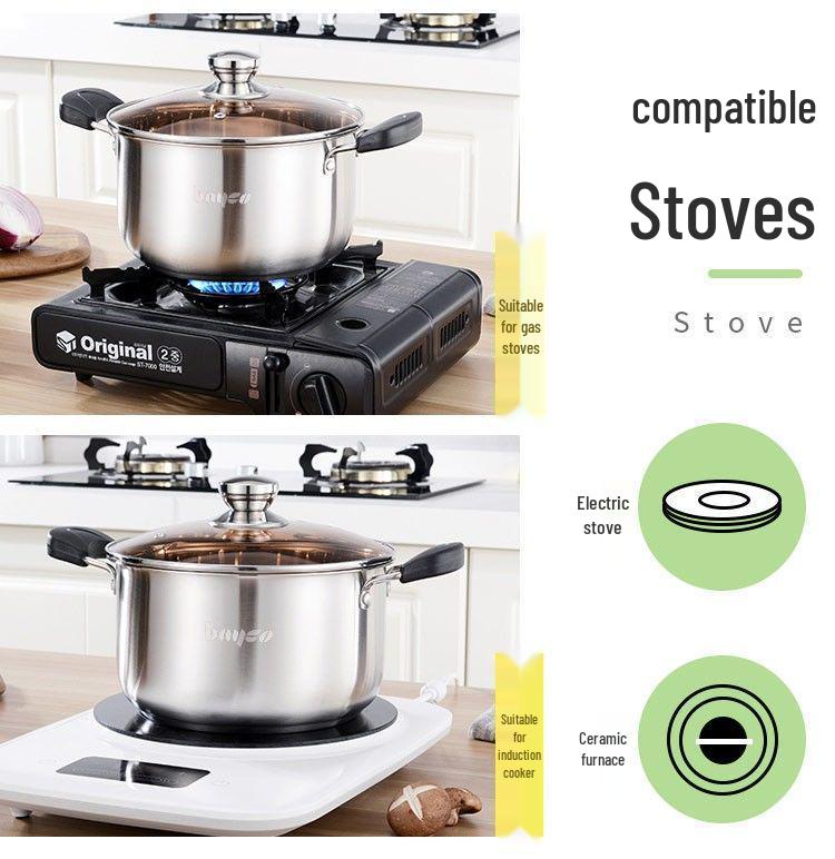 Double-Layer Stainless Steel Stockpot with Steamer for Porridge, Noodles, and Soup - Compatible with Induction and Gas Stoves