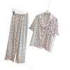 Summer Ice Silk Pajamas Women's Pure Desire Wind Printing Butterfly Loungewear Cute and Sweet Girl Short-sleeved Trousers Set Thin