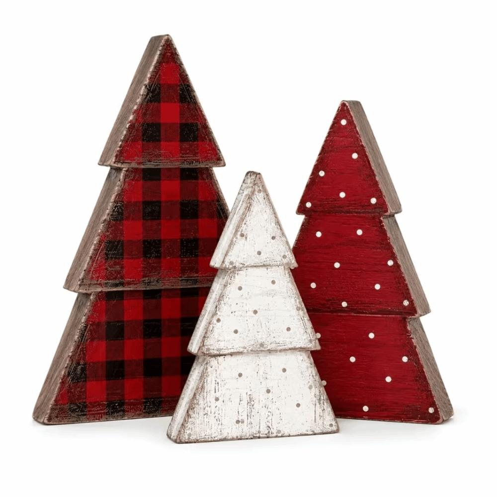 3/4/5pcs 2D Flat Wooden Christmas Tree Ornaments Tabletop Xmas Tree  Family Gathering