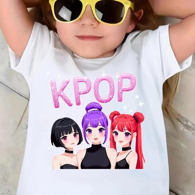 T-Shirt Soft & Comfortable Everyday Top KPOP Stars Sparkle Pattern Girls' T-shirt Suitable for Church