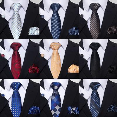 Men'S Tie New Net Color Plaid Series European And American Fashion Tie Three-Piece Set