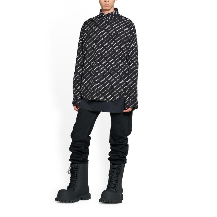 Balenciaga Logomania All Over SS23 Shirt Men's Black 662983TNLL11070
