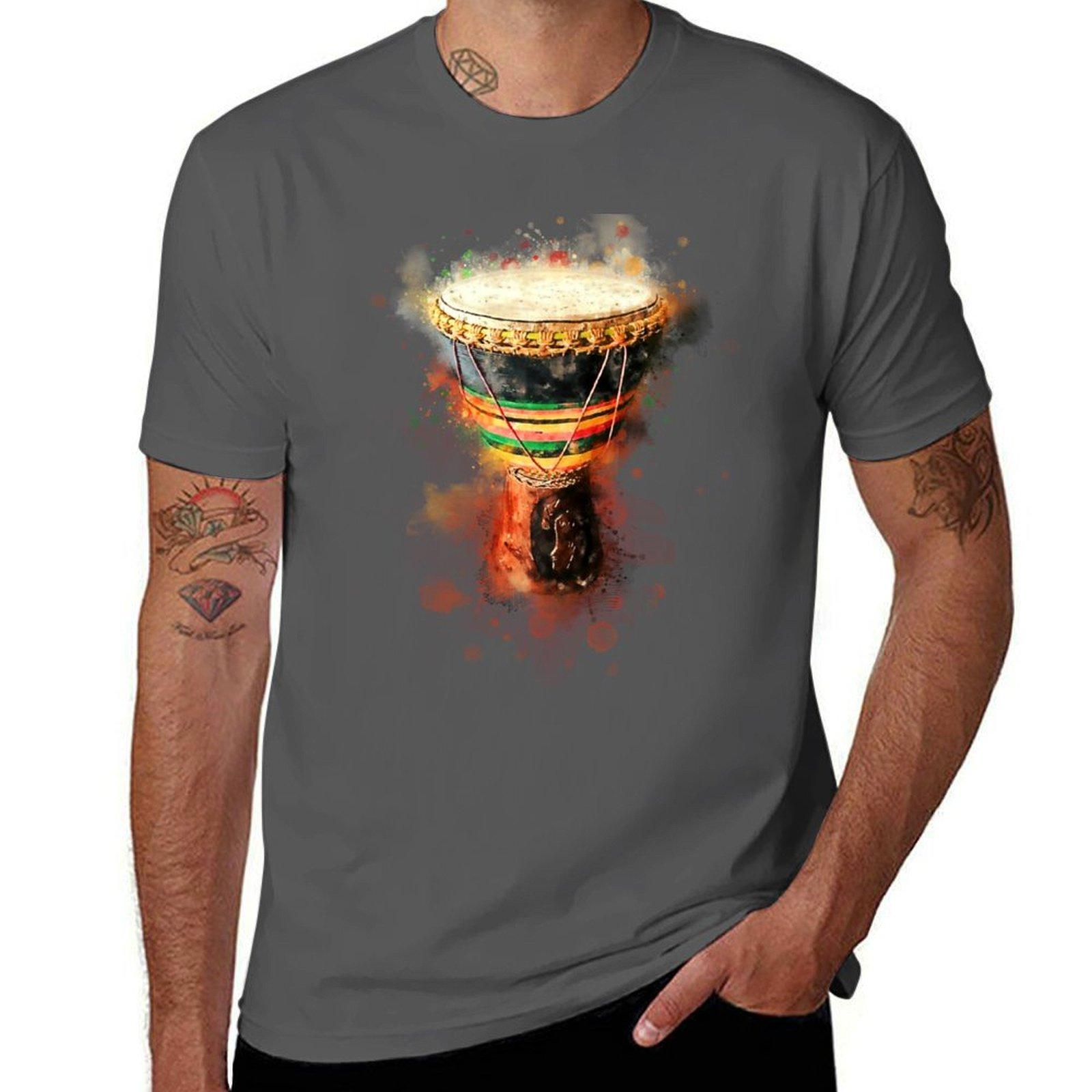 

The Beat - Djembe African Drum In Colorful Watercolor T-Shirt cotton t shirt pack t shirts for man cotton T-Shirt 4XL