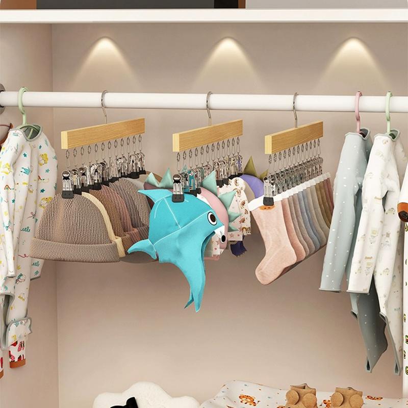 6/10 Clips Hat Holder,Household Multifunctional Organizer for Cap Socks Towel,Household Wooden Hats Hanger for Closet Storage