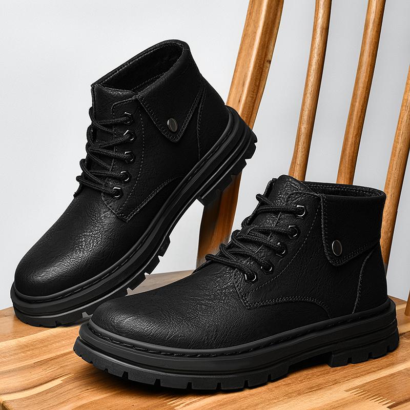 Fashion Fashion Men's Casual Genuine Leather Chelsea Boots Design High Top Shoes Men Winter Plush Snow Boots Classic Comfy Ankle Boots
