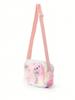 Kids Pink Butterfly Pattern Polyester Fluffy Shoulder Bag For School And Outings