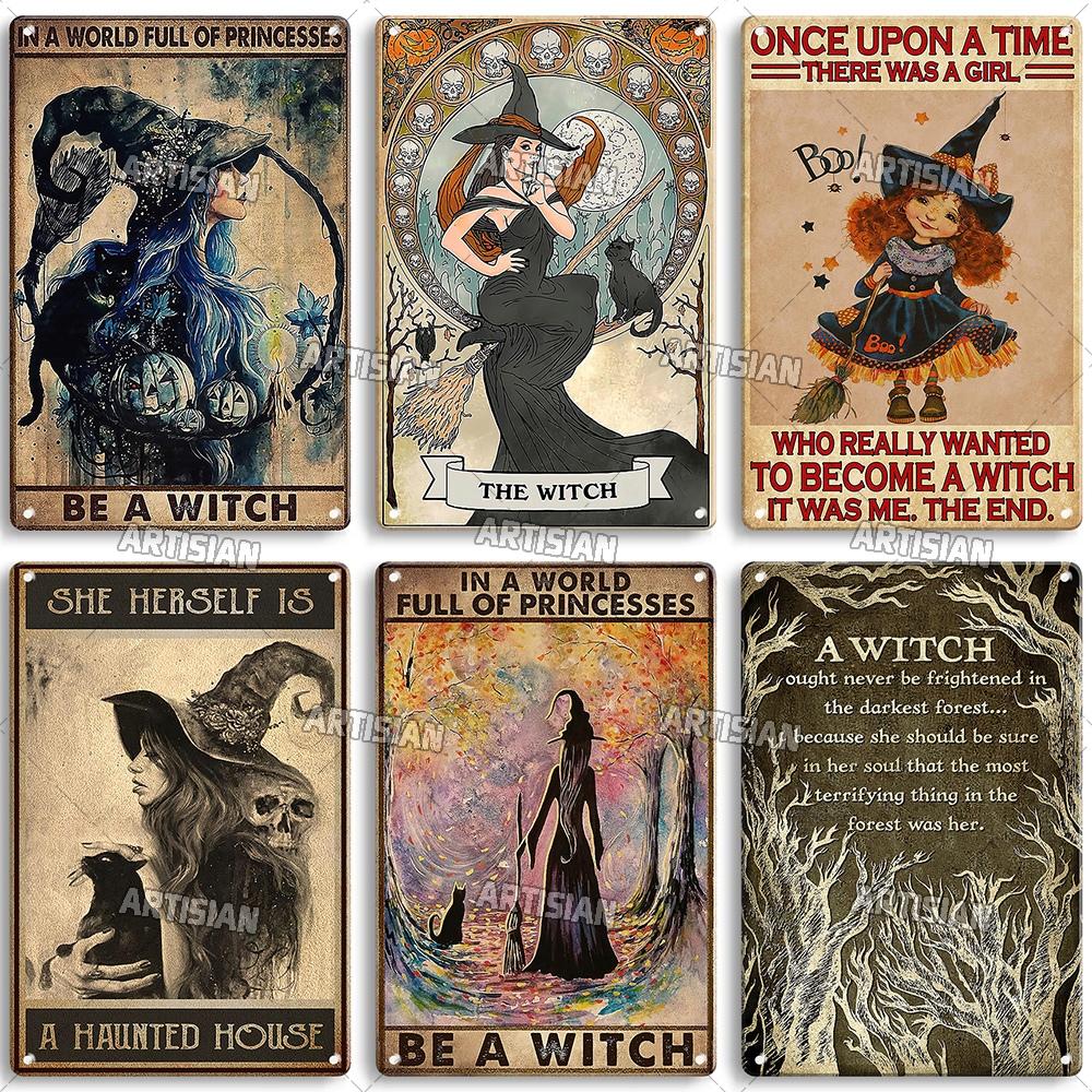 Artisian Halloween Metal Plaque Witches Tin Sign Girl Decorative Plate Wall Decor Garage Bar Pub Club Hotel Kitchen Home