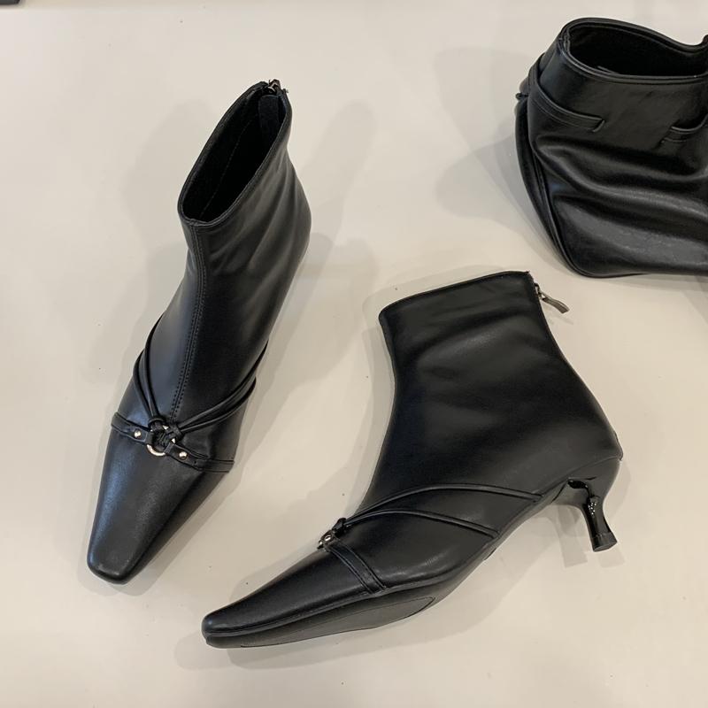 Fashion SUOJIALUN 2025 Winter New Brand Women Ankle Boots Fashion Buckle Round Toe Ladies Elegant Short Boots Thin Low Heel Dress Pumps