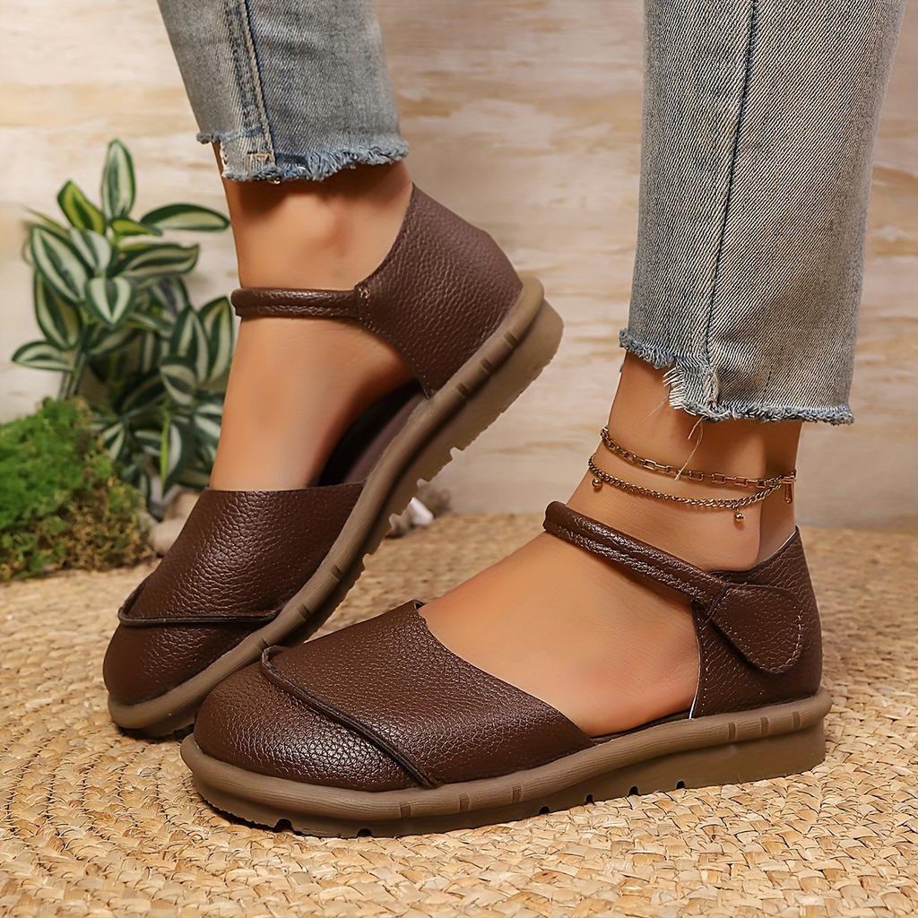 Plus Size Women's Summer New Arrival Flat Round-Toe Soft-Sole Covered-Toe Strappy Artistic Sandals