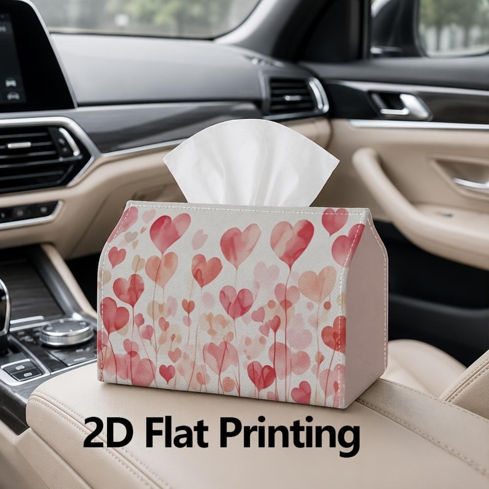 1pc, 2D Flat Printing, Tissue Box Heart-Shaped Watercolor Pattern Printed Tissue Box, Suitable for Home Gatherings, Car Decoration Tissue Storage Cont