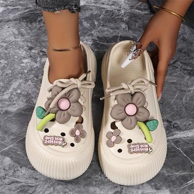 Fashion Women Platform Slippers DIY Flower Decoration Fashion Clogs Soft EVA Female Home Street Slides Close Toe Ladies Leisure Sandals