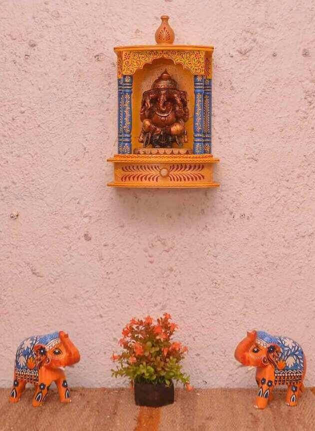 

Handmade Wooden Temple: Multicolor Floral Hindu Mandir Wall Hanging 18” X 9” X 24” (l x w x h) разноцветный