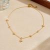 Gold Plated Stainless Steel Four-leaf Flower Crystal Station Necklace for Women