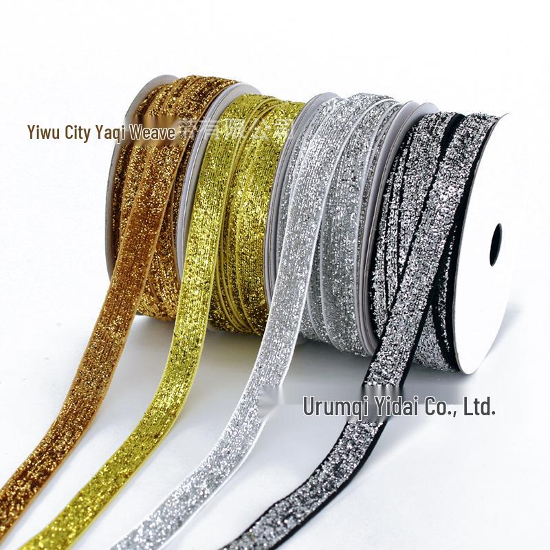 1cm Flocked Ribbon for Gift Wrapping & Costume Decoration - Non-Elastic, Shiny Woven Design