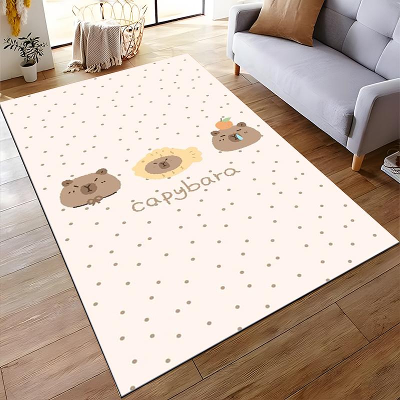 "Cartoon Capybara Pattern Carpet Beige Dotted Soft Floor Mat" Suitable for use as an anti-slip for living room bedroom sofas