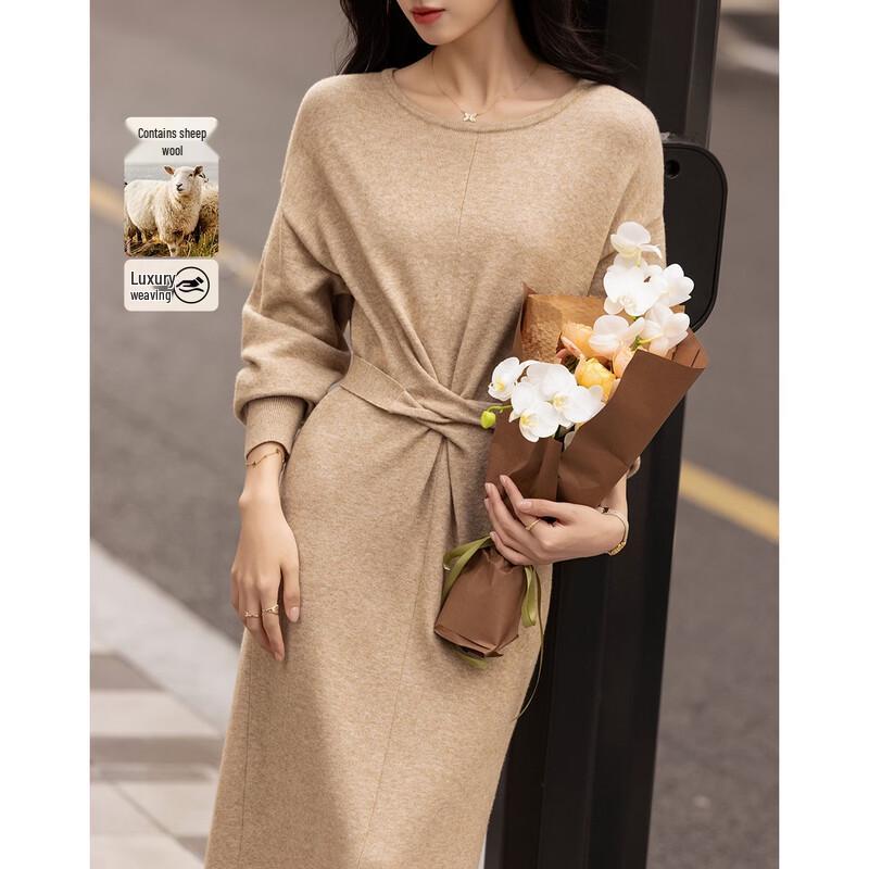 Demana Petite Wool Blend Tie-Waist Slit Dress XL