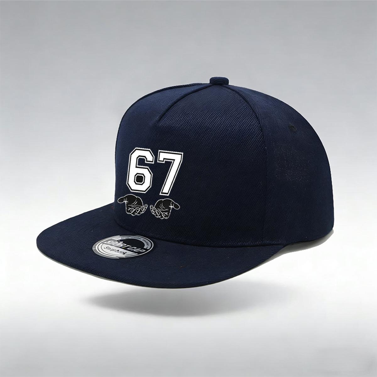 

1/2PC Breathable Flat Brim 67 Hat, One Size, Hand Gesture Print, Trendy Hip Hop Street Style for Daily Wear