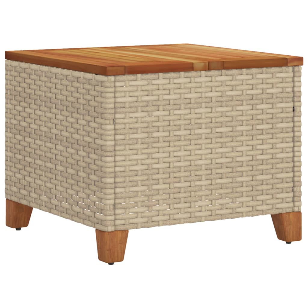 Garden Table Beige 45 X 45 X 37 Cm Poly Rattan Acacia Wood