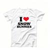 I Love Snow Bunnies Red Heart Slogan T Shirt Minimalist Letter Graphic Ski Lover Casual Oversized Unisex Black Short Sleeve Tee