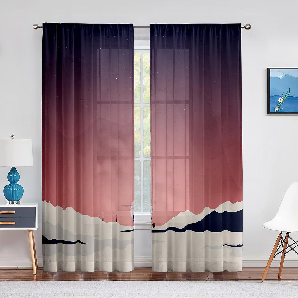 Cartoon Rocket Galaxy Moon Tulle Voile Curtains Out Space Window Sheer Curtain for Kids Boys Bedroom Living Room Organza Drapes