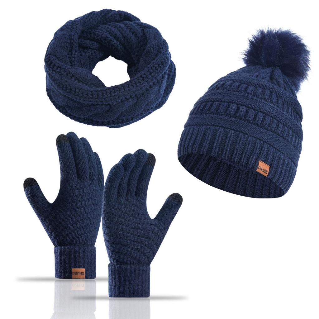 Hat Winter Women's Wool Hat Scarf Gloves Plus Socks Four-piece Set