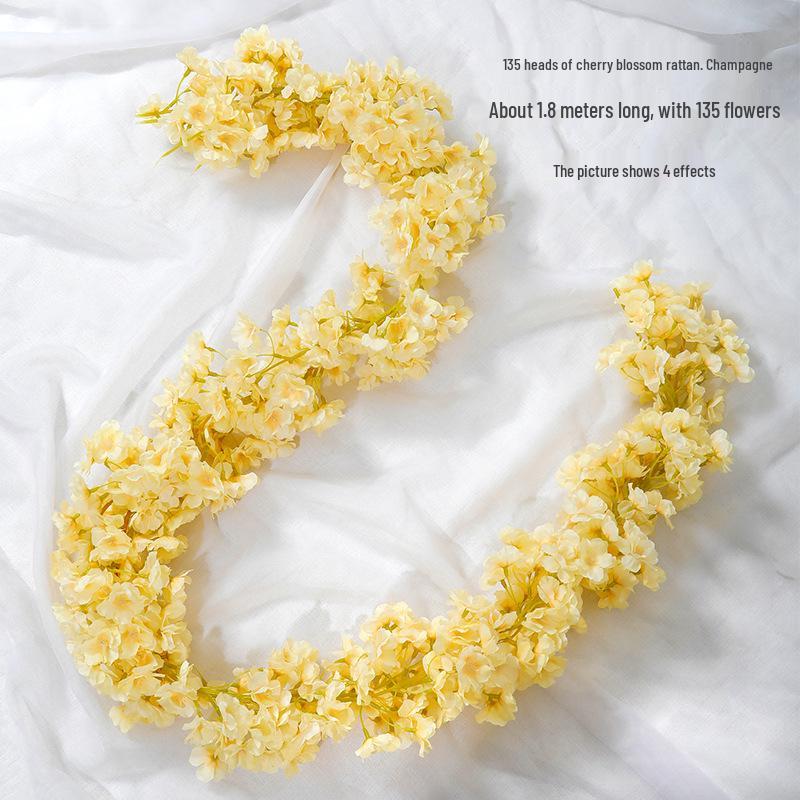 Cherry Blossom Rattan Ceiling Decoration: Artificial Flower Vine for Indoor Air Conditioning Pipe Cover