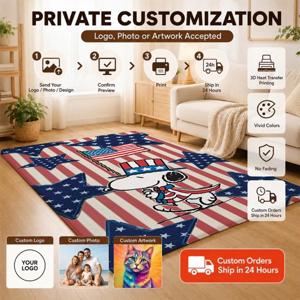 Snoopy Patriotic Parade Theme Rug Durable Stainresistant Easyclean Carpet For Kids Bedroom Play Area Home Party Decor Christmas Gift