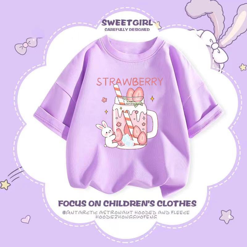 Girls Summer Cotton Short Sleeve T Shirt Cute Cartoon Print Top For Kids Baby Casual Tee