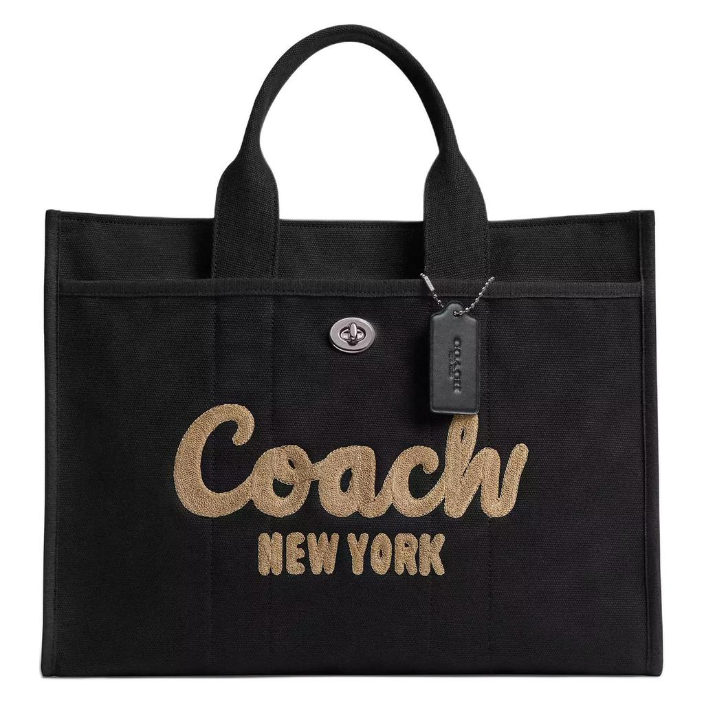 Coach 42 Zipper Closure Detachable Shoulder Strap Canvas Tote Bag Shopping Bag Handbag Large Women tote Black CY847-LHBLK