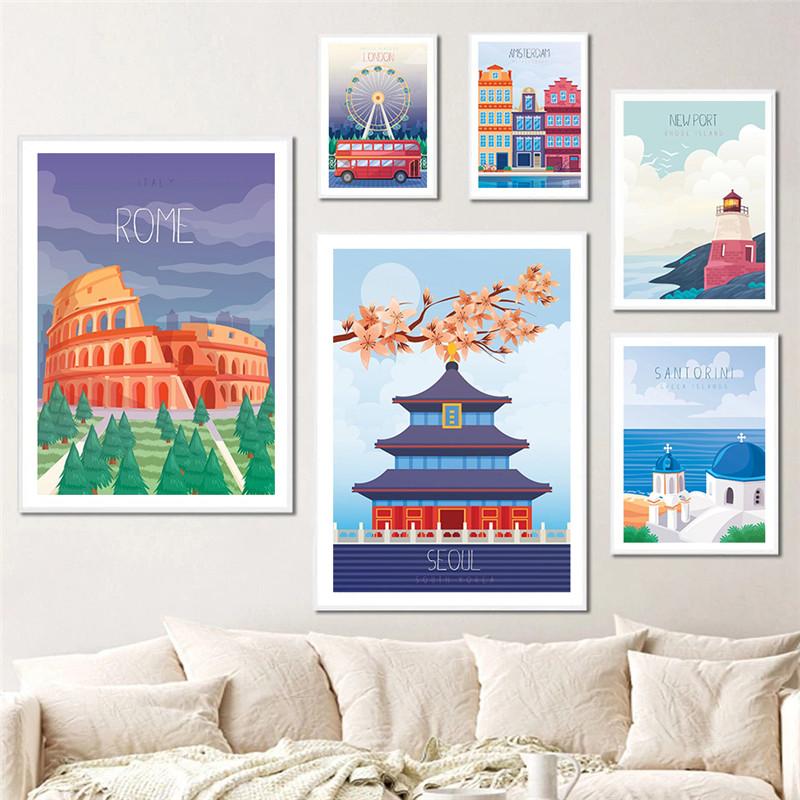 

Сидней, Лондон, Санторини, Рим, Канада, путешествия, холст, картина, настенное искусство, туристический пейзаж, постер, украшение для гостиной, домашний декор