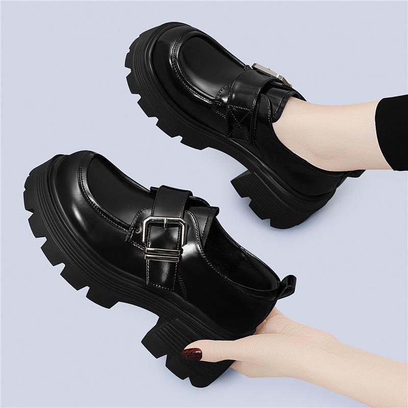Korean Version of Platform Leather Loafers Women's Spring and Summer New Versatile Small Height Increase with Skirt Small Leather Shoes