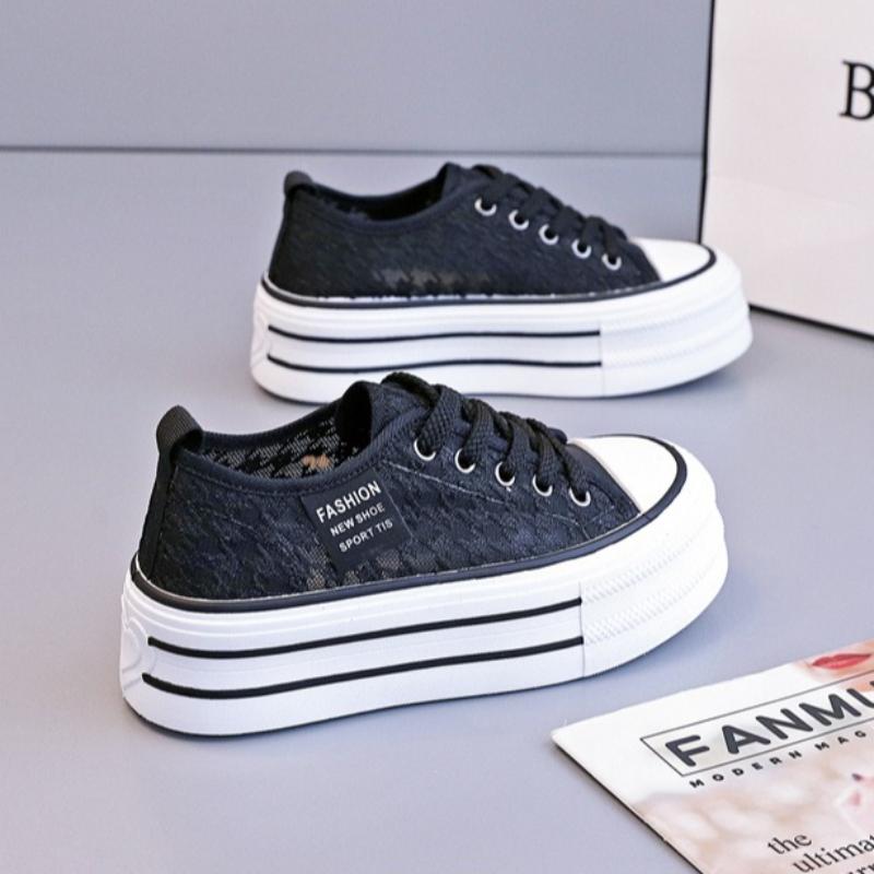 2025 New Women Lace Casual Shoes Fashion Hot Sale Platform Canvas Shoes Summer Breathable Versatile Women Flat Shoes Tenis Mujer