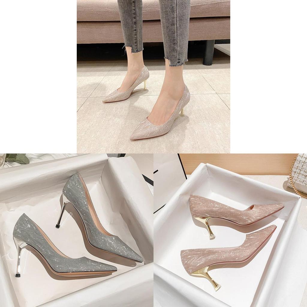 High Heel Shoes For Women With Glittering Sequin Elegant Pointed Toe For Spring And Fall Events