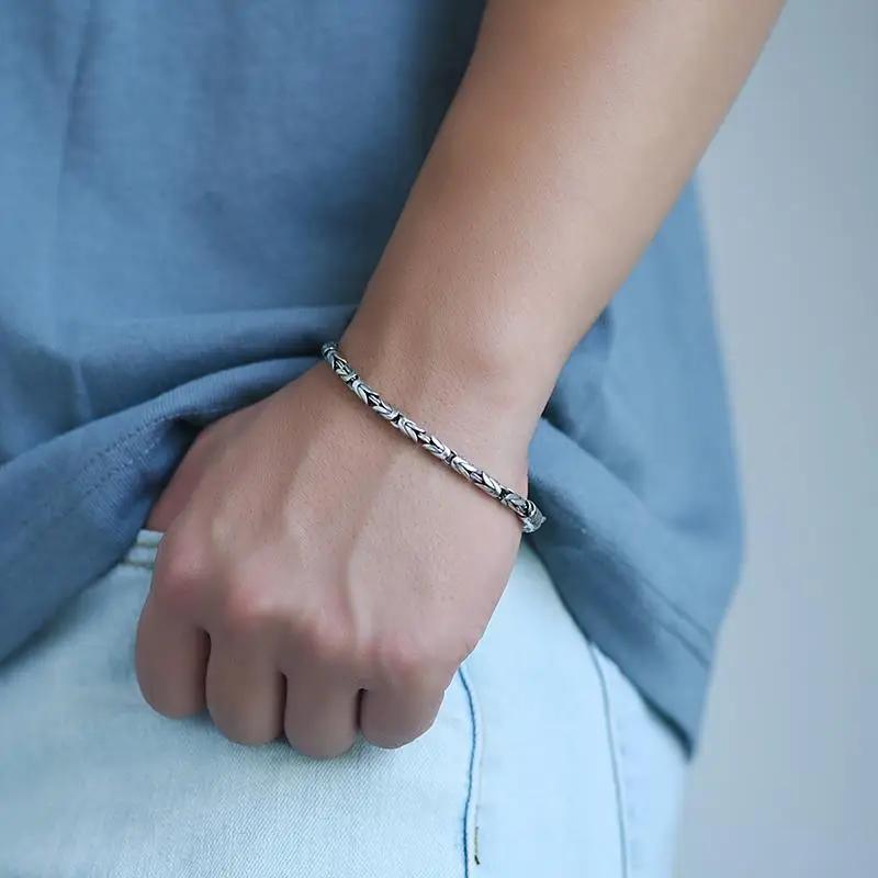New Retro Silver 5mm Men's Safe Braided Bracelet Trendy Hip-hop Niche  for Boyfriend Gift Jewelry Accessories