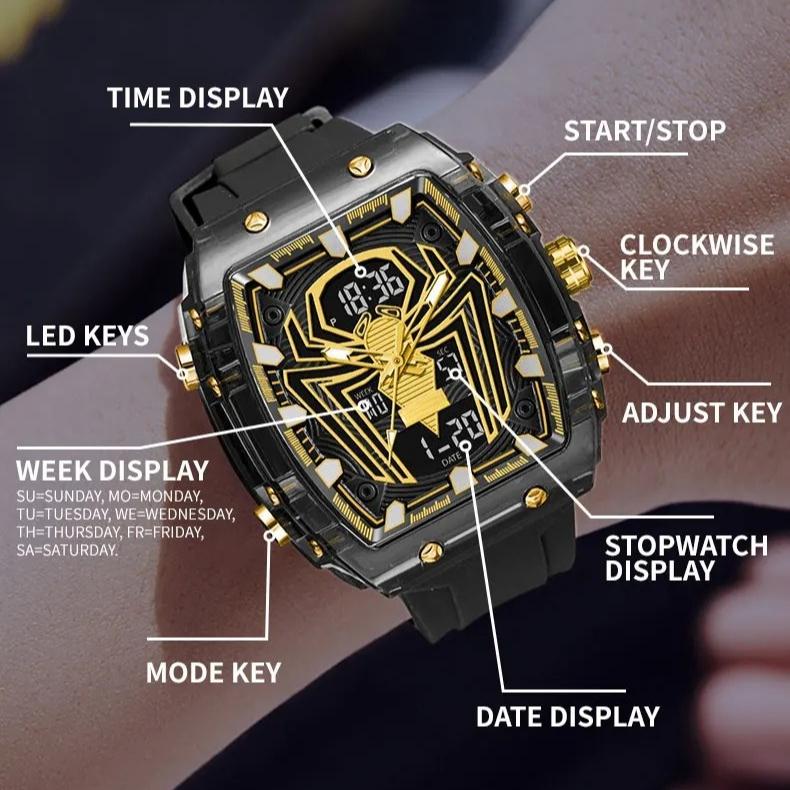 Men Watch Rectangle Sport Watches Digital Dual Time Watches Waterproof Electronic WristWatches