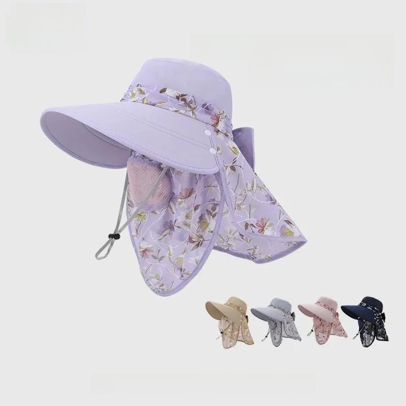 Summer Sun Protection Hat With Wide Brim And Removable Face Shield For Outdoor Activities