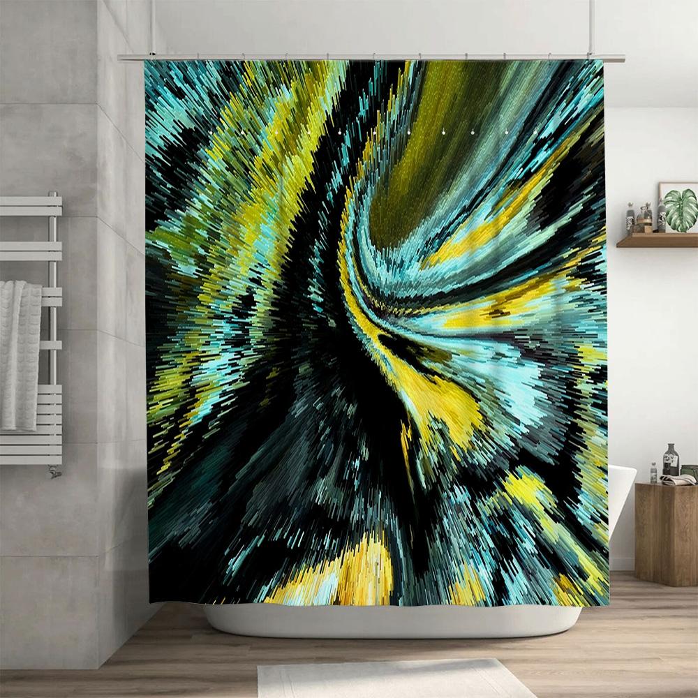 Modern Colorful Shower Curtain with Abstract Print for Bathroom Decor Green Blue Yellow Black White Gray Artistic Design Waterpr