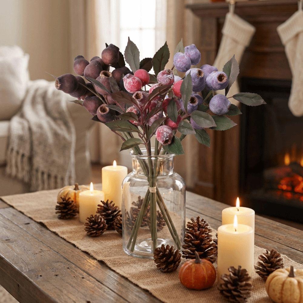 Handmade Artificial Eucalyptus Berries Green Plants Plastic Foliage Red-flowering Gum Branch Real Touch Simulation Gum-nut