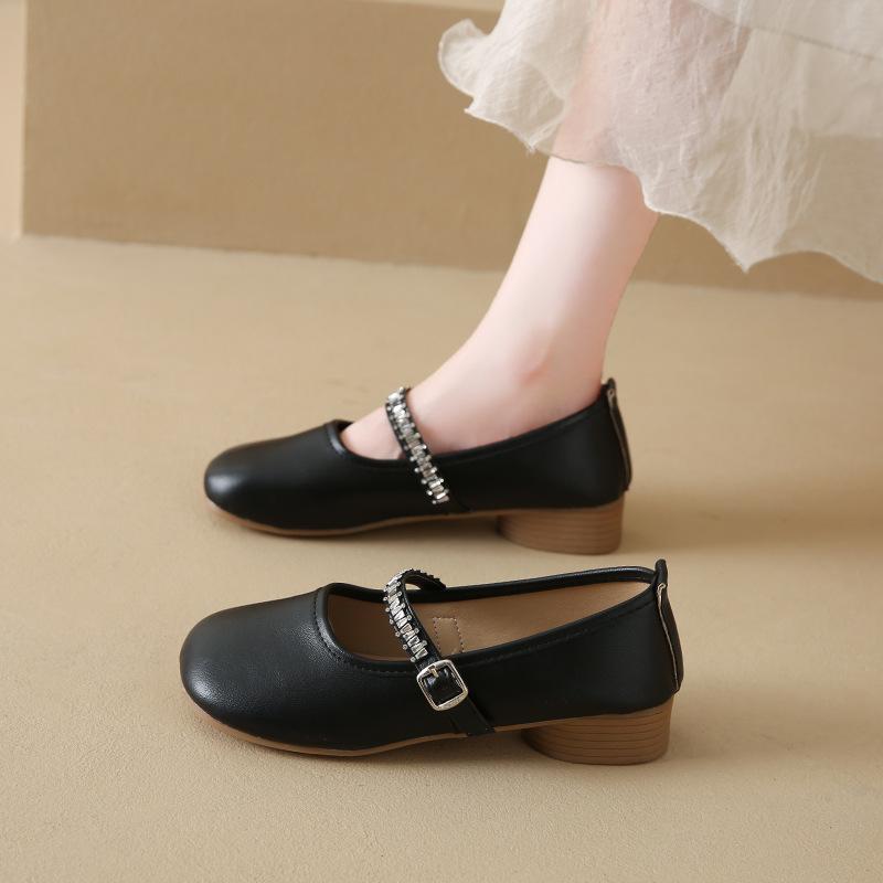 

thick heel soft sole Mary Jane women s shoes summer new shoes comfortable single shoes versatile low heel small leather shoes 40 чёрный
