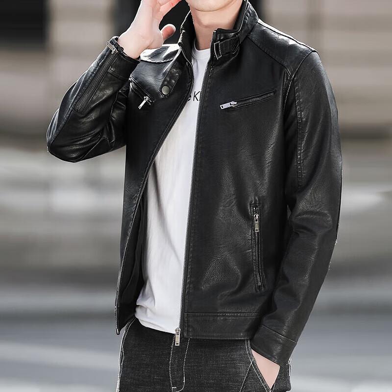 JEEP SPIRIT Men's Slim-Fit Stand Collar Motorcycle Jacket