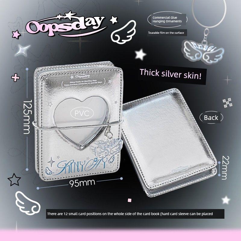 

Oopsday Foldable Card Binder Polaroid Album Card Storage Book Polaroid Postcard Good-looking Ins Style blue silver leather